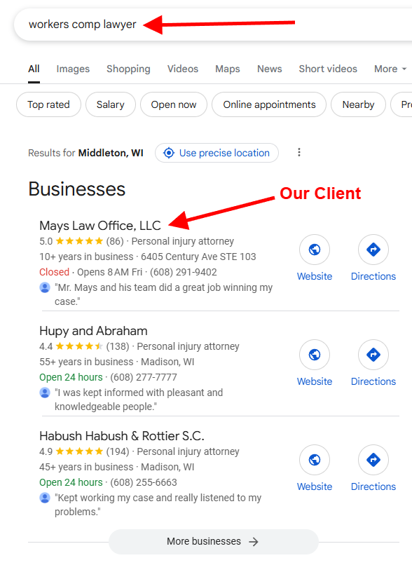 Local SEO Results 1 1 mays lawyer