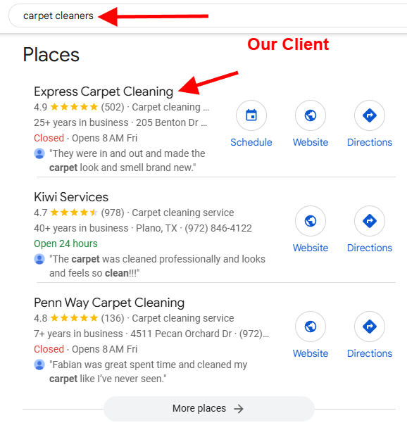 Local SEO Results 4 Express carpet cleaning 1 maps