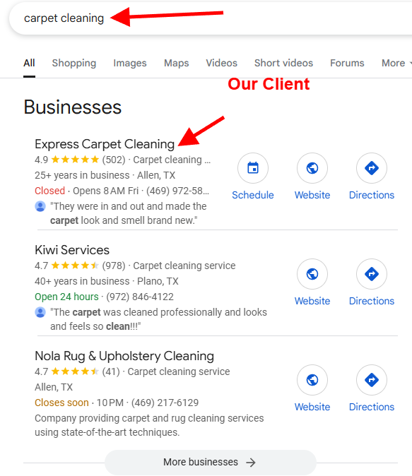 Local SEO Results 3 Express carpet cleaning 1
