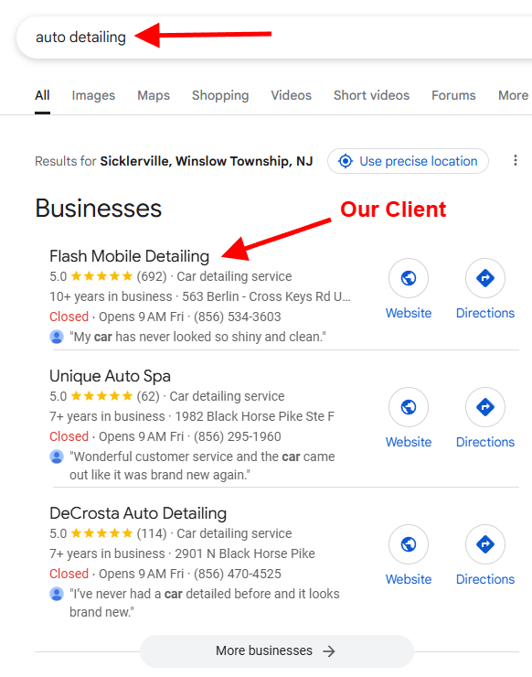 Local SEO Results 2 Flash 1 Car Detailing