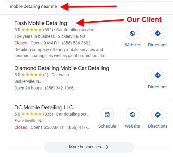 Local SEO Results 5 Flash Mobile Detailing 1 Maps