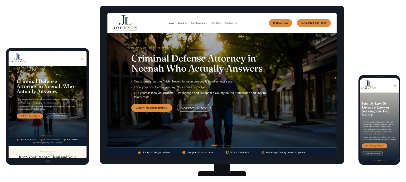 Johnson Law Firm website shown on desktop, tablet and mobile