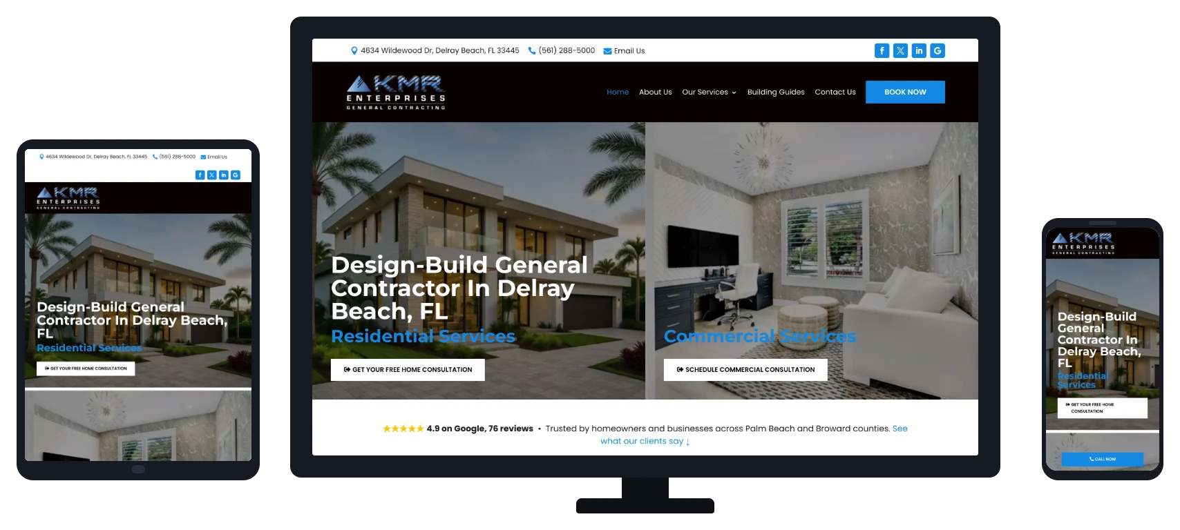 KMR General Contractor website shown on desktop, tablet and mobile