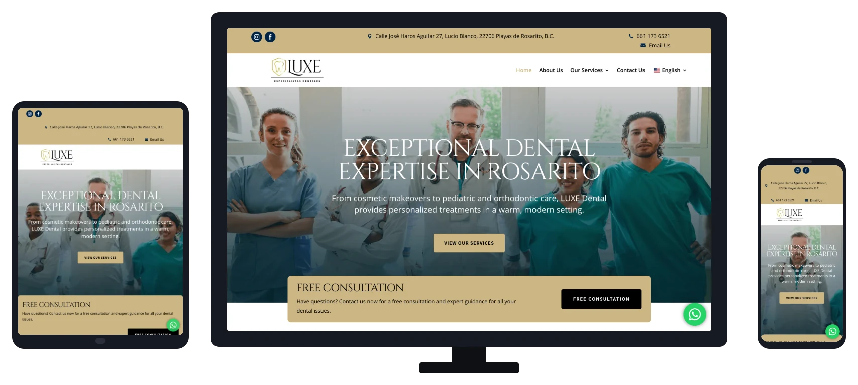 LUXE Dental website shown on desktop, tablet and mobile